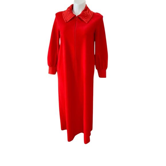 Size 14 Vanity Fair 1970s Womens Red Half Zip Robe Long Sleeve Dacron Polyester - Picture 3 of 10